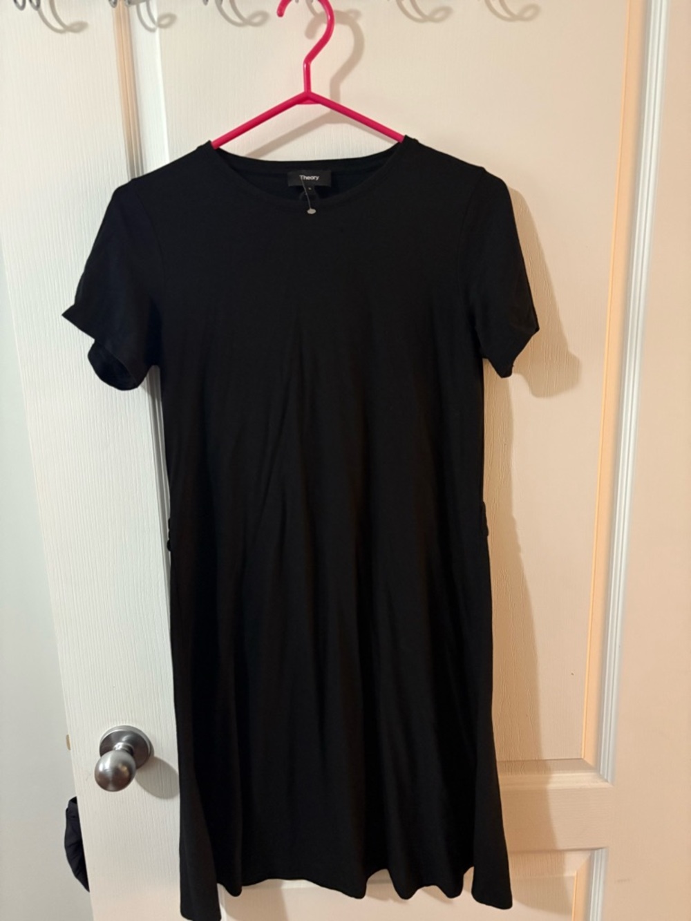 Theory Black T-Shirt Dress Short Sleeve Crew Neck A Line Size Small